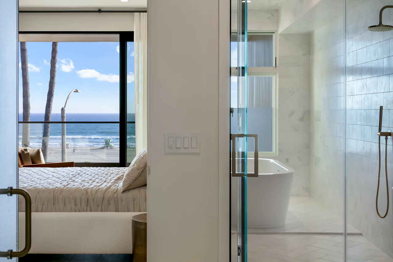 Bathroom shower beside the ocean-facing bedroom